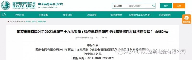 ?？死怪袠?biāo)國(guó)家電網(wǎng)有限公司2021年第三十九批采購(gòu)（輸變電項(xiàng)目第四次線路裝置性材料招標(biāo)采購(gòu)）項(xiàng)目